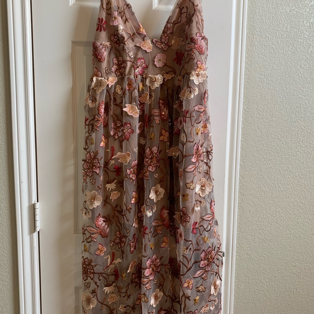 For Love & Lemons Nude Botanical Cocktail Dress.